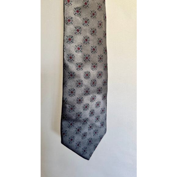 Christian Dior Silk Tie Silver Medallion Pattern – Made in USA, Italian Fabric - Picture 8 of 9